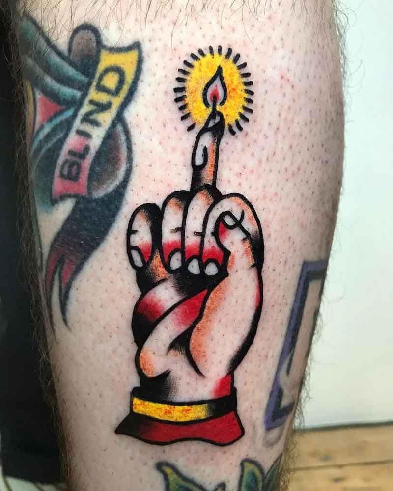 Candle Finger Tattoo 2