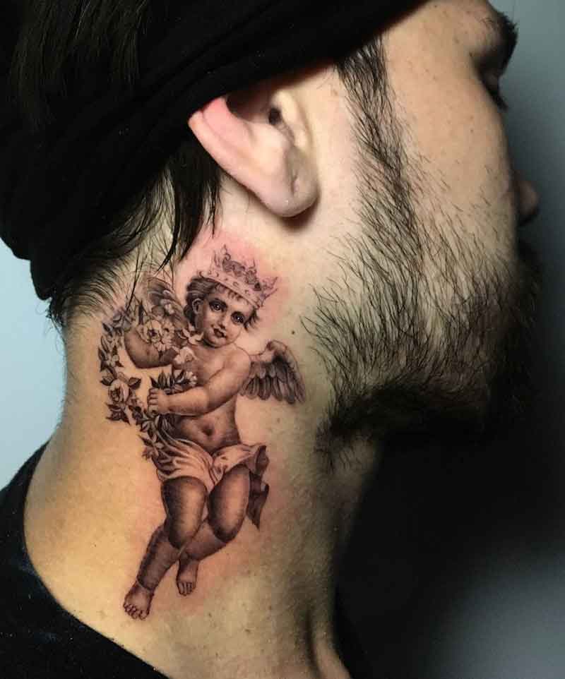 Cupid Neck Tattoo 2