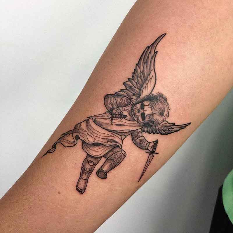 Cupid with ak47 black and grey tattoo by JABER INK  Cupid tattoo Black  and grey tattoos Red tattoos