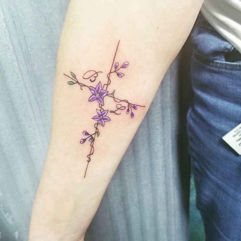 Dainty Floral Cross Tattoo 2