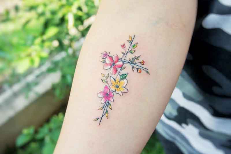 Dainty Floral Cross Tattoo 3
