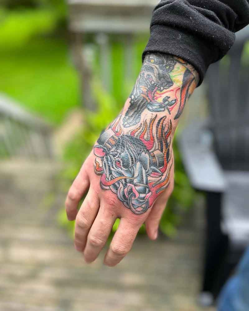 Flaming Bull Tattoo 2