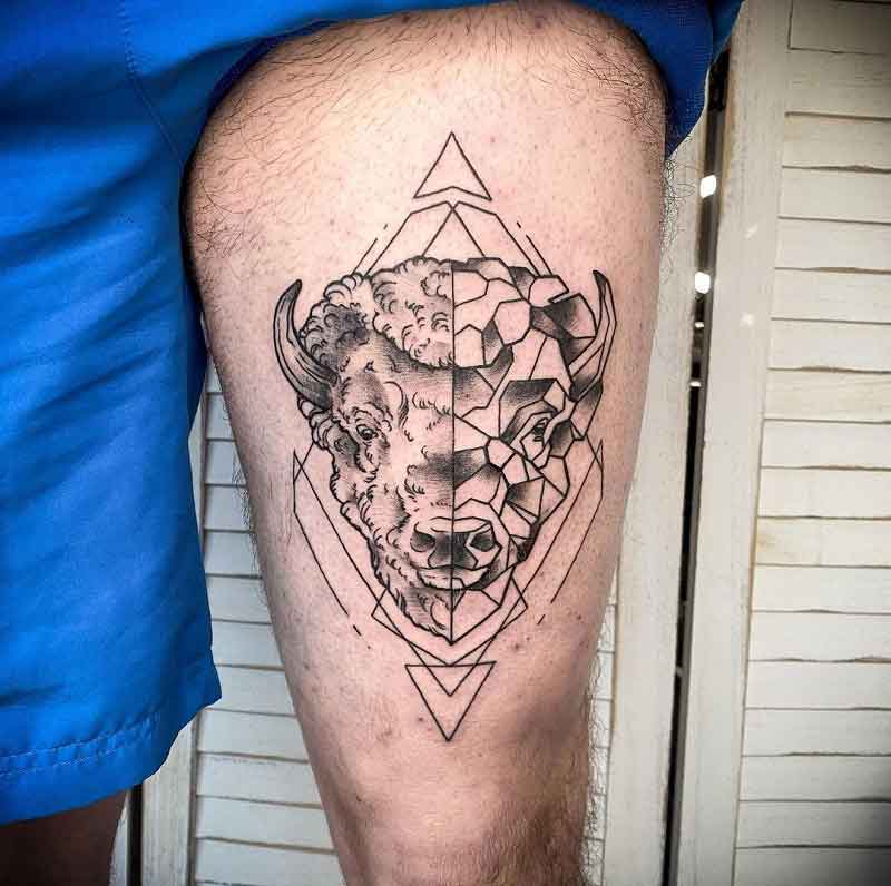 Geometric Bison Tattoo 2