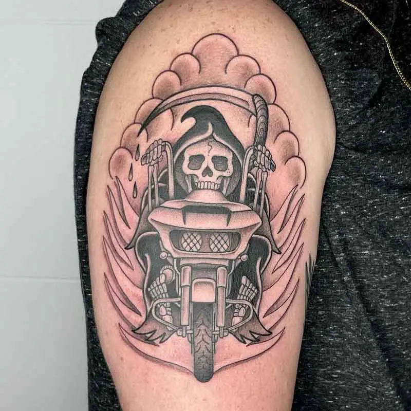 Grim Reaper Riding A Motorcycle Tattoo 1