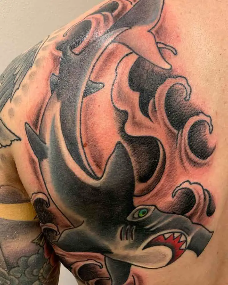 Hammerhead Shark Back Tattoo 2