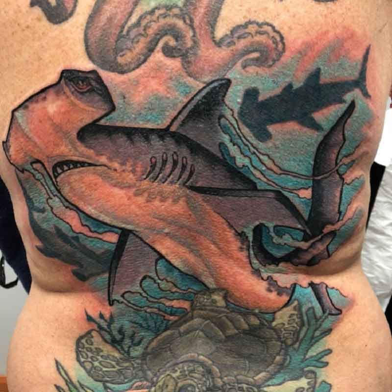 Hammerhead Shark Back Tattoo 3