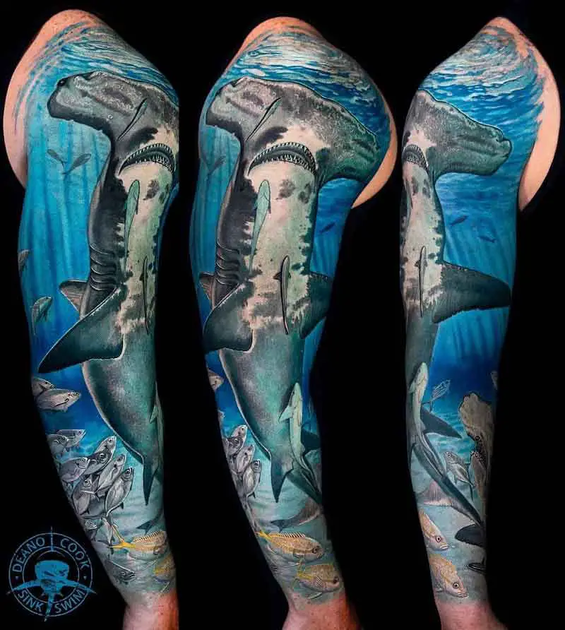 Hammerhead Shark Sleeve Tattoo 3