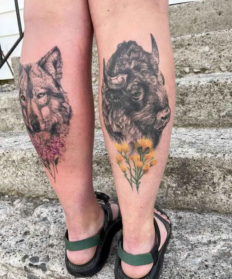 Leg Bison Tattoo 1