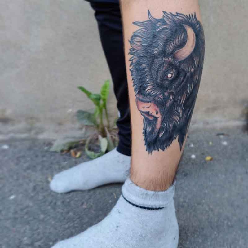 Leg Bison Tattoo 2