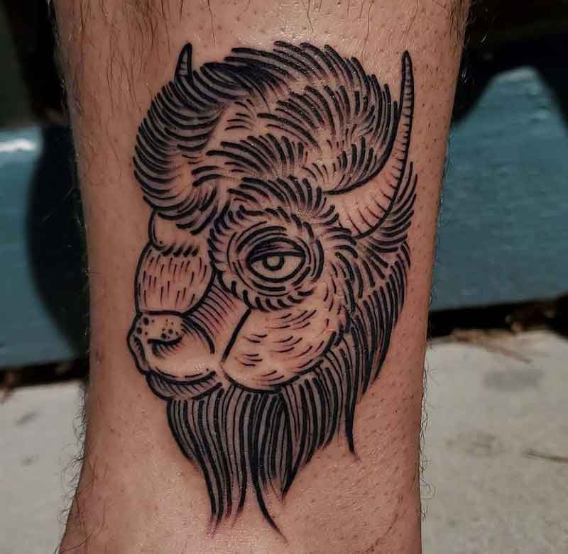 Leg Bison Tattoo 3