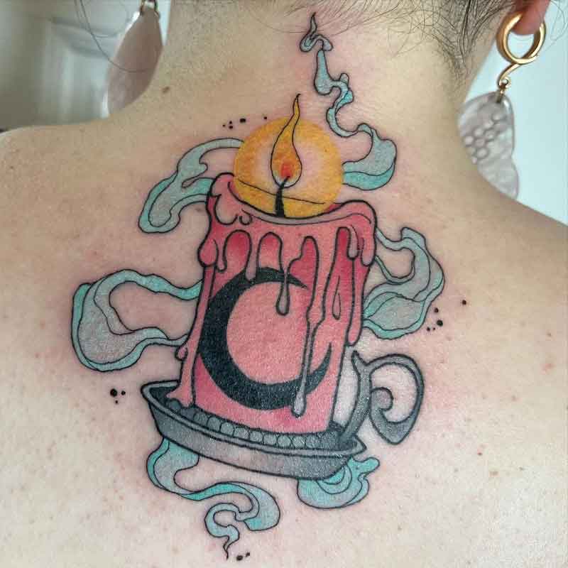 Skull with melting candle tattoo