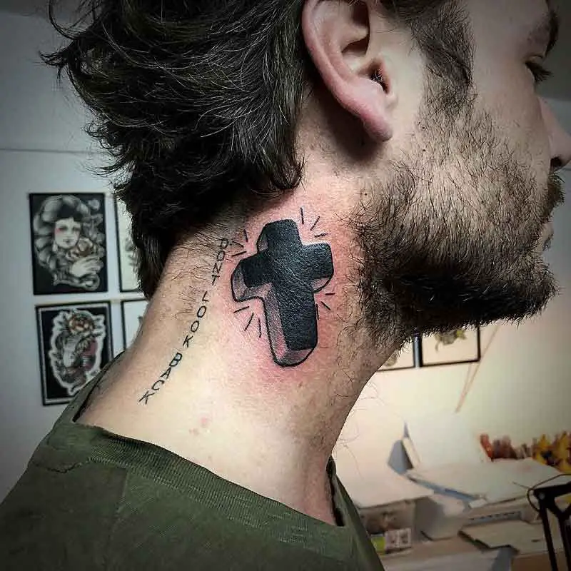 Neck Cross Tattoo 1