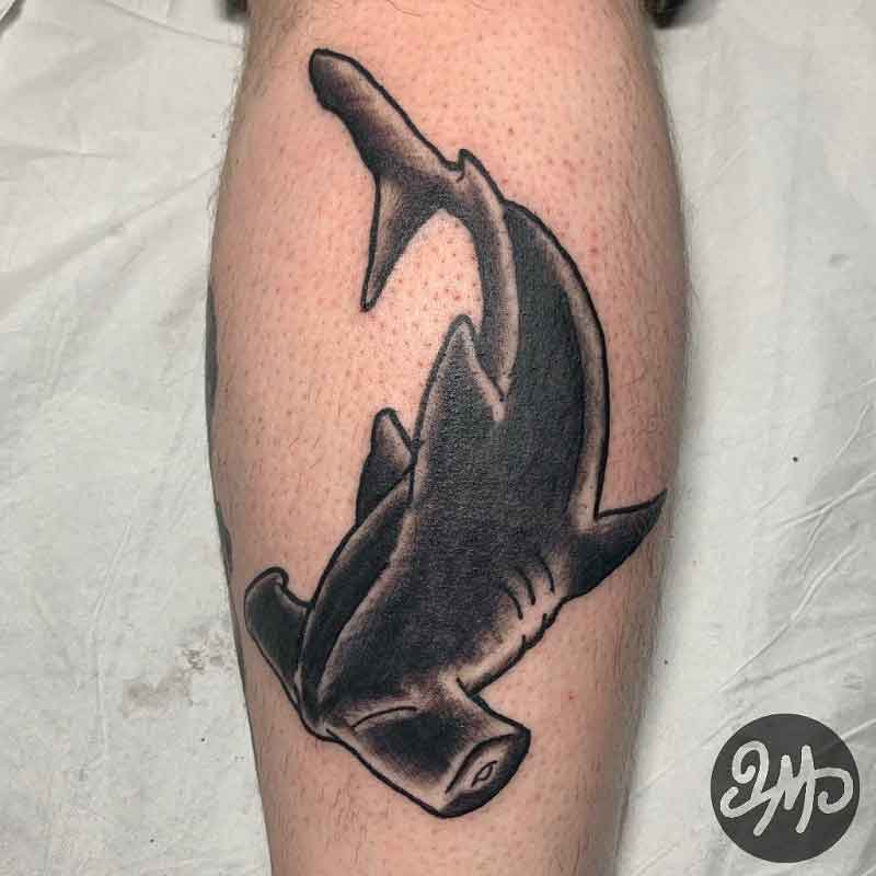 Negative Space Hammerhead Shark Tattoo 1