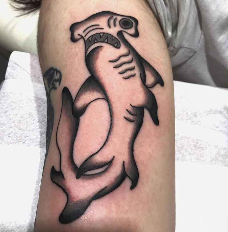 Negative Space Hammerhead Shark Tattoo 2