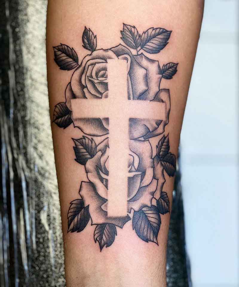 cross tattoos with roses for men