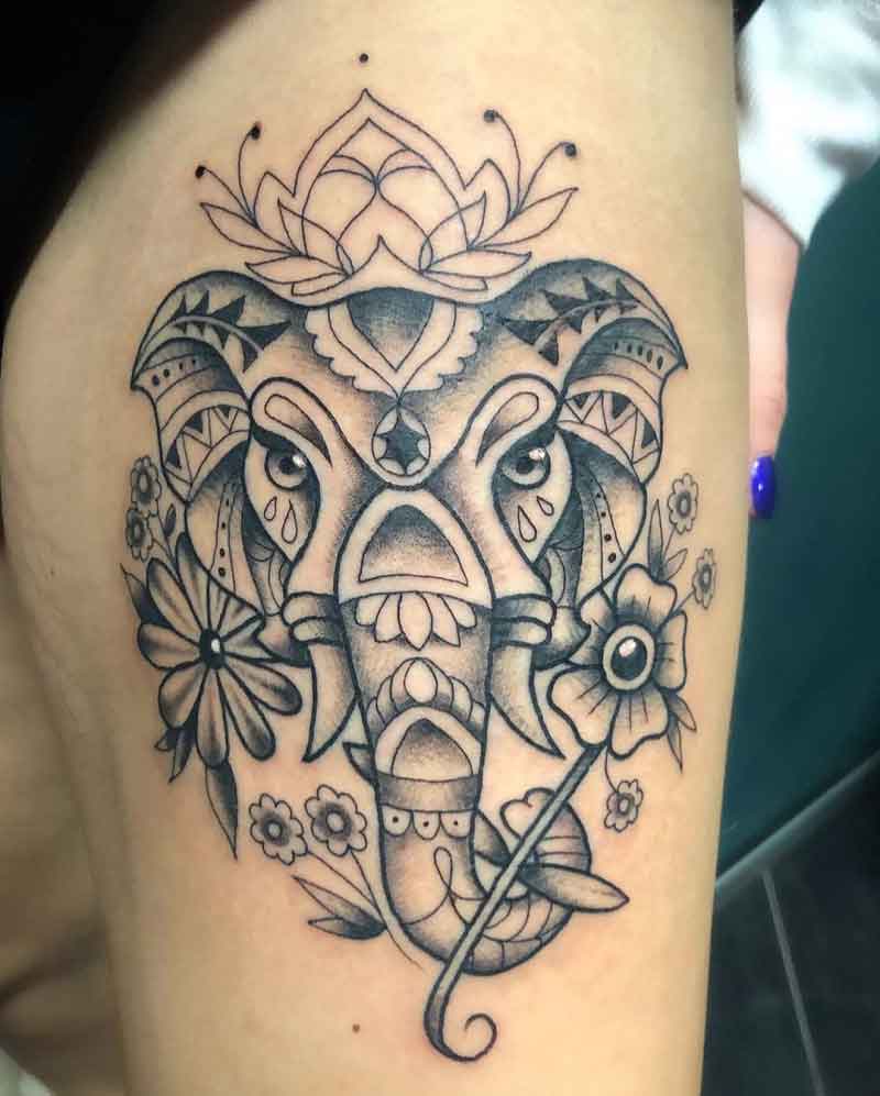 Thigh Elephant Tattoo 1