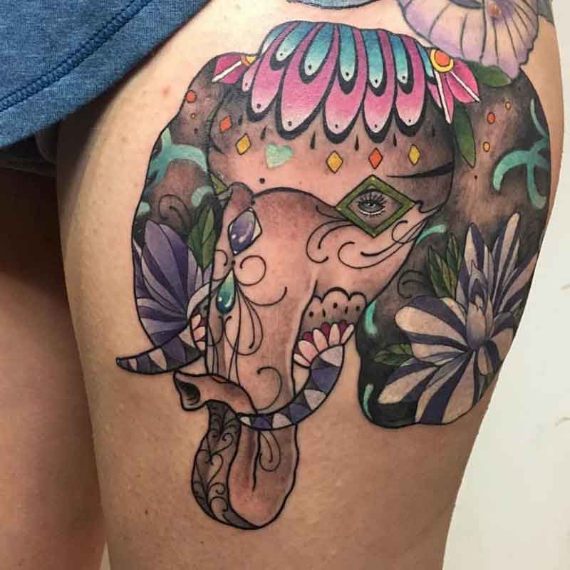 Thigh Elephant Tattoo 2