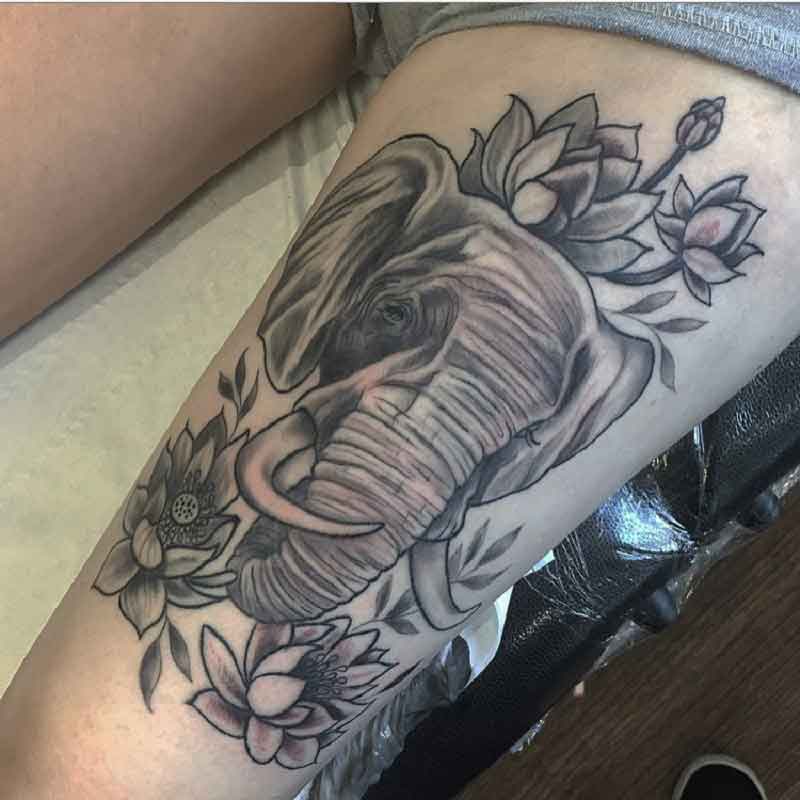 Thigh Elephant Tattoo 3