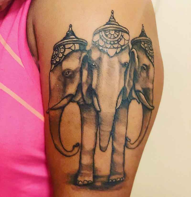 Three Headed Elephant Tattoo On Man Side