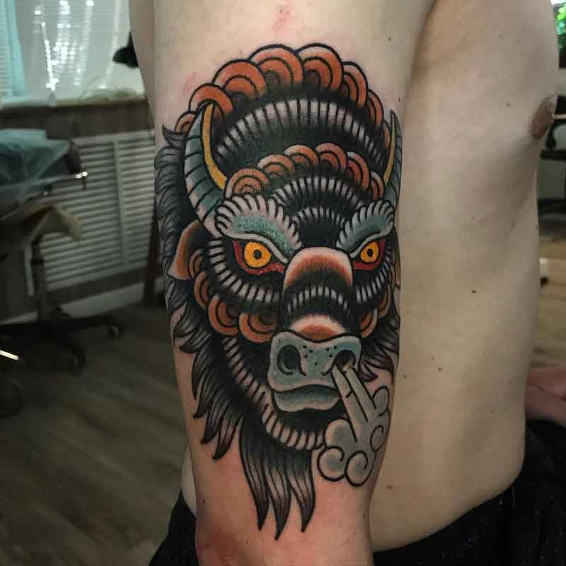 Traditional Bison Tattoo 1