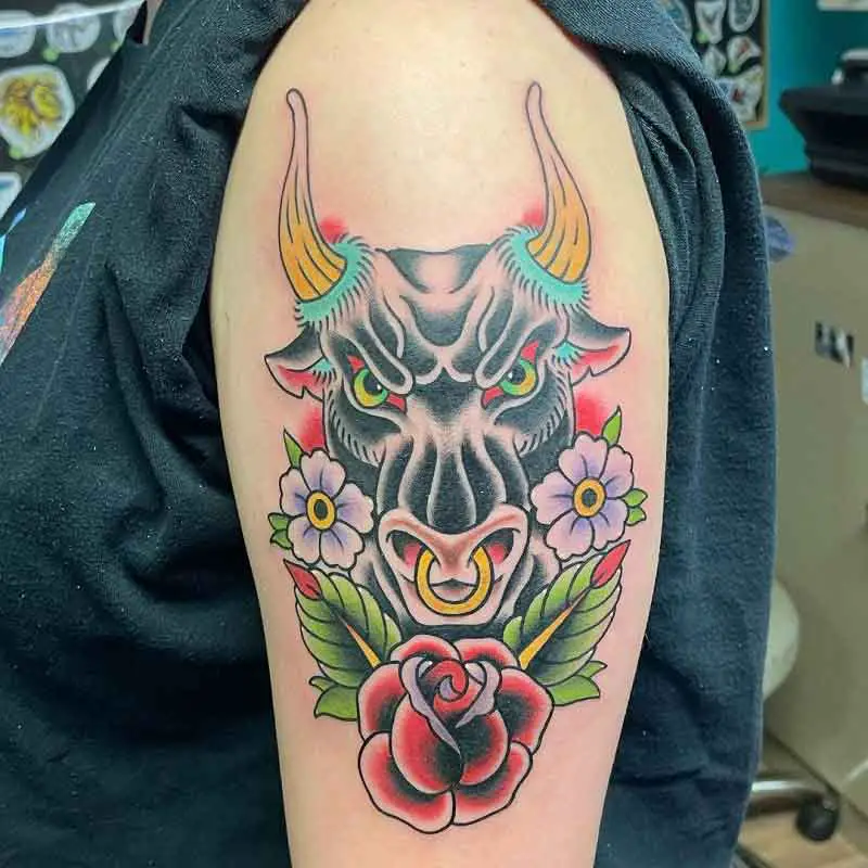 Taurus bull traditional tattoo  Traditional chest tattoo Bull tattoos Traditional  tattoo sleeve