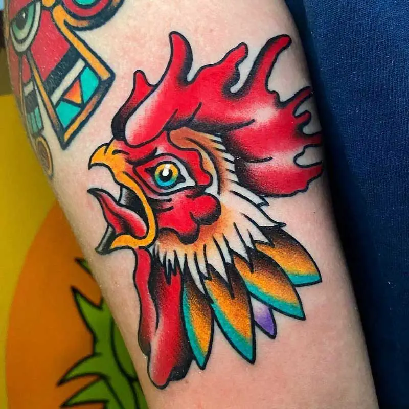 tribal fighting rooster tattoo