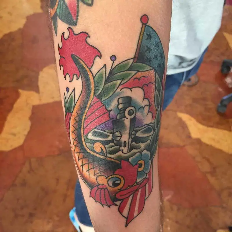 submarine dolphins tattoo