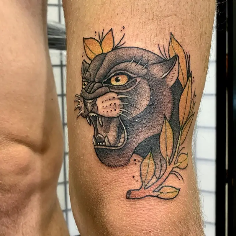 My first tattoo a traditional panther done in loving memory of my  grandpa Savage Ink Tattoo Studio MI  rTattooDesigns