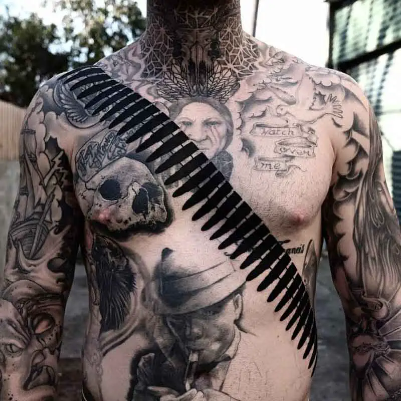 Chest Bullet Belt Tattoo 1