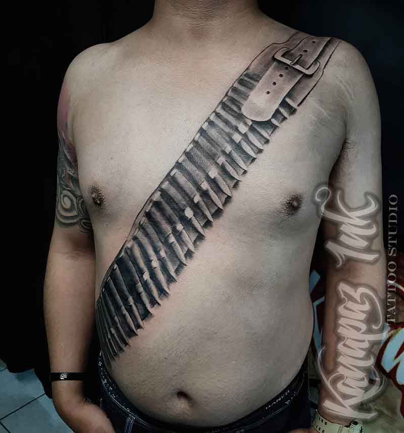 Chest Bullet Belt Tattoo 3