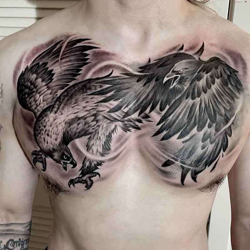 Traditional Hawk Chest Tattoo