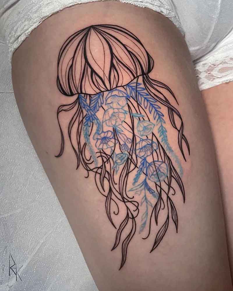Jellyfish Thigh Tattoo 1