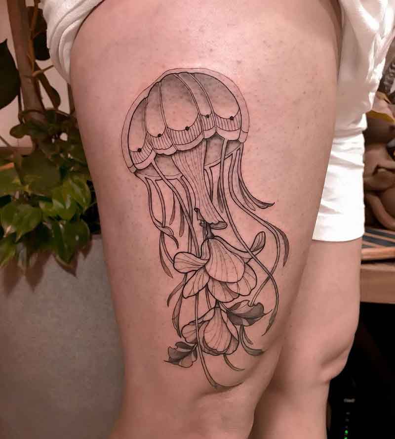 Jellyfish Thigh Tattoo 2