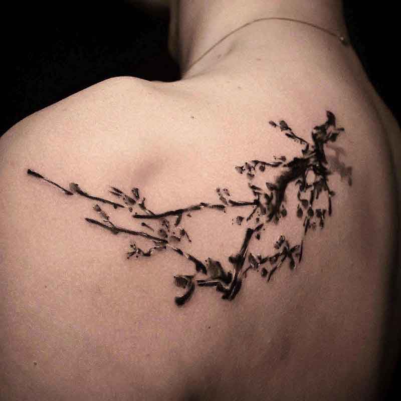 Negative Space Cherry Blossom Tattoo 3