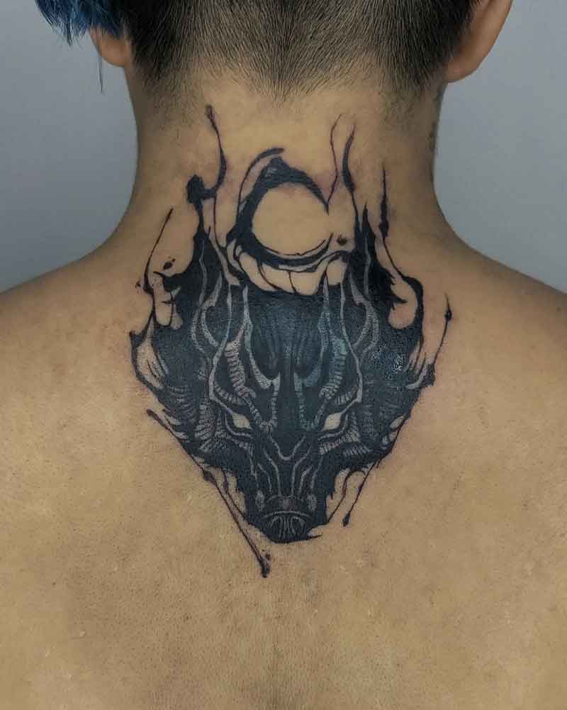 Negative Space Wolf Tattoo 2