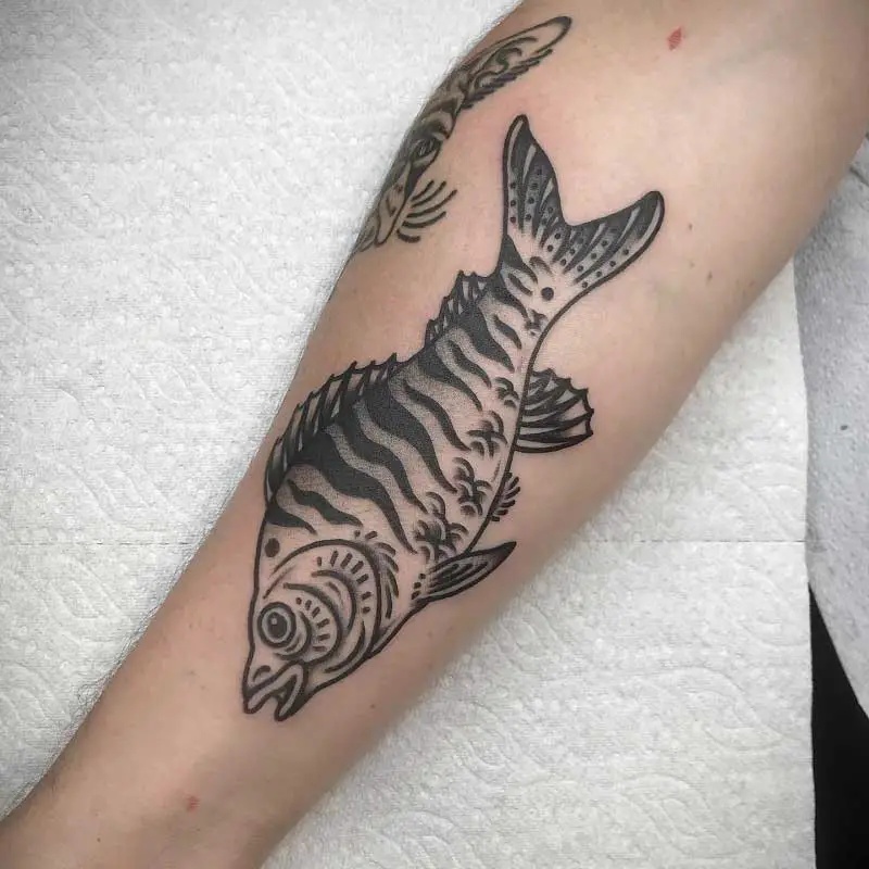 Traditional Fish Tattoo On Right Forearm