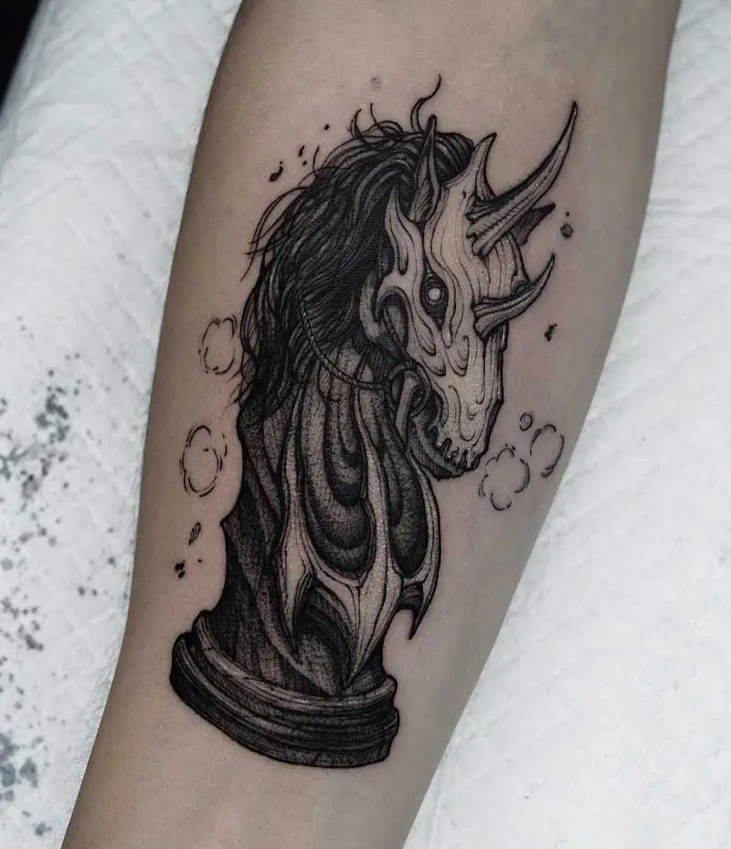 Crazy Grey Ink Horse Head Tattoo