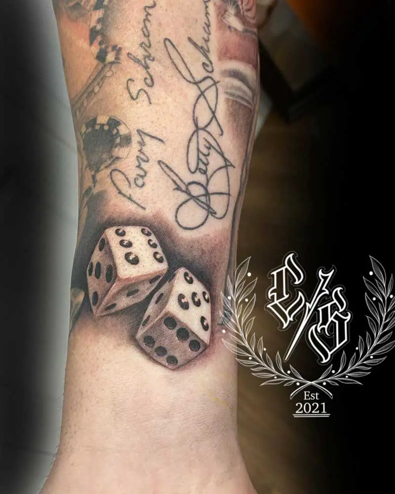 Rolling in Style The Top 100 Dice Tattoos  Meanings  Tattoo Me Now