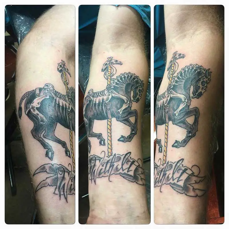Grey Ink Horse Skeleton Tattoo Design