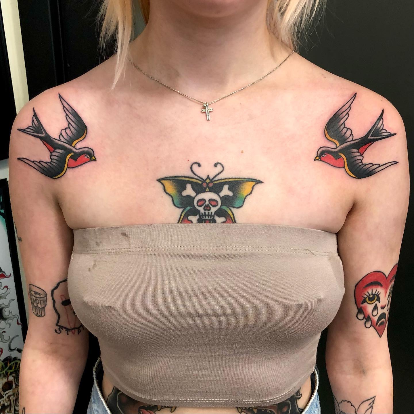 sparrow chest tattoo 2