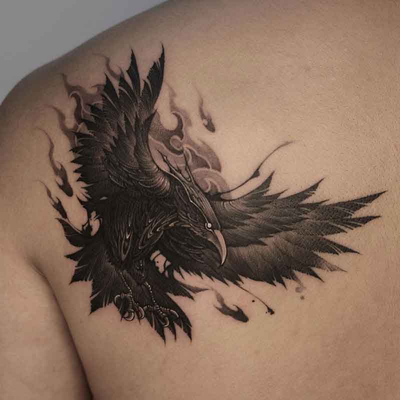 Raven Back Tattoo 1