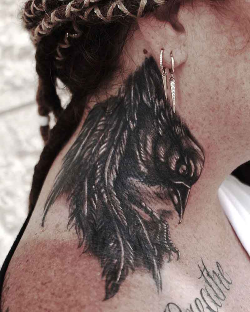 Raven Neck Tattoo 3