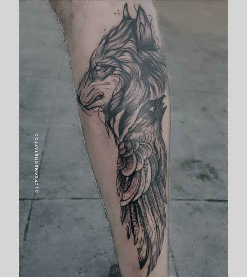 Wolf Raven Tattoo 1