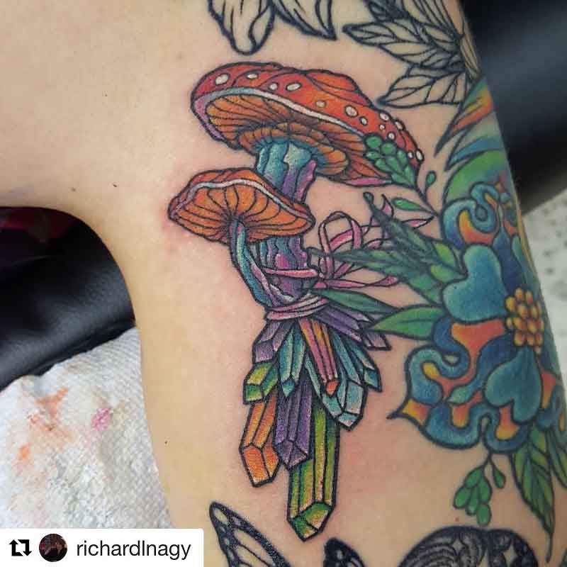 Crystal Mushroom Tattoo 2