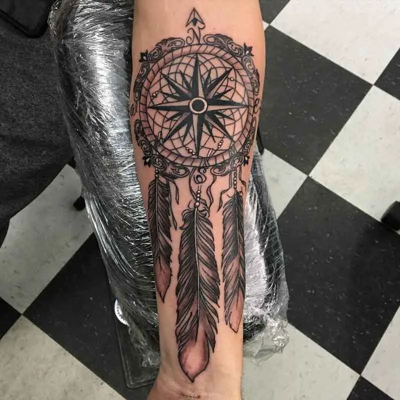 Dream Catcher Compass Tattoo 2