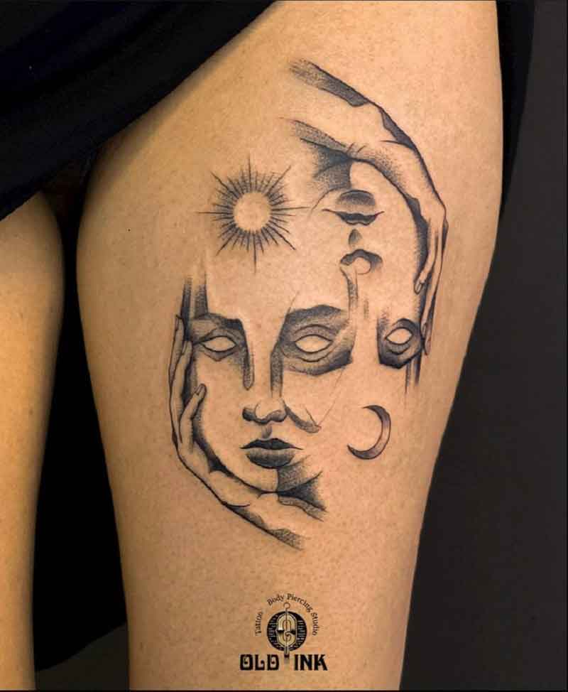 Gemini Thigh Tattoos 2