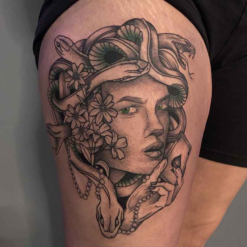 Medusa Thigh Tattoo 2