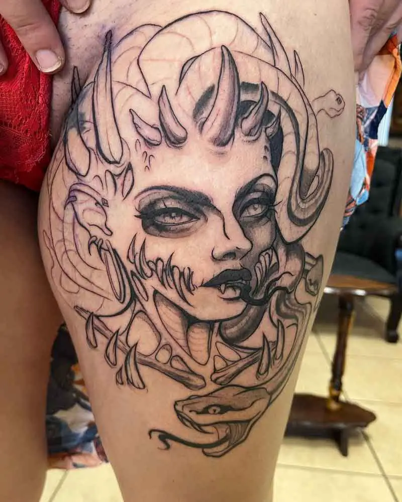 Medusa Thigh Tattoo 3