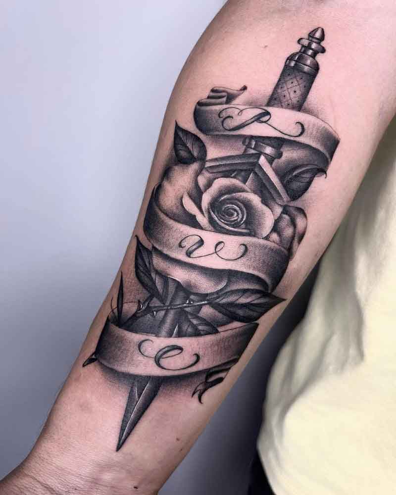 Rose Wrapped Around Dagger Tattoo 1