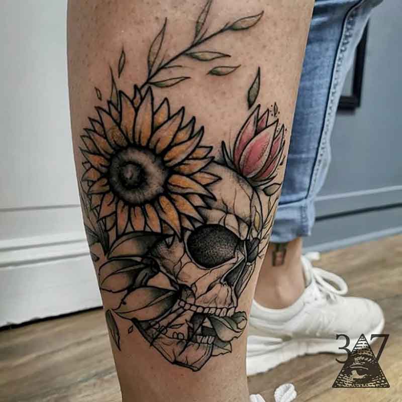 Sunflower Skull Tattoo 1